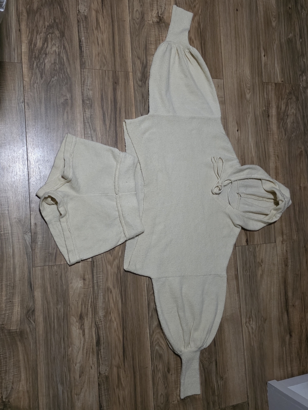 Free People Cream Cropped Hoodie with Balloon Sleeves And Matching Shorts